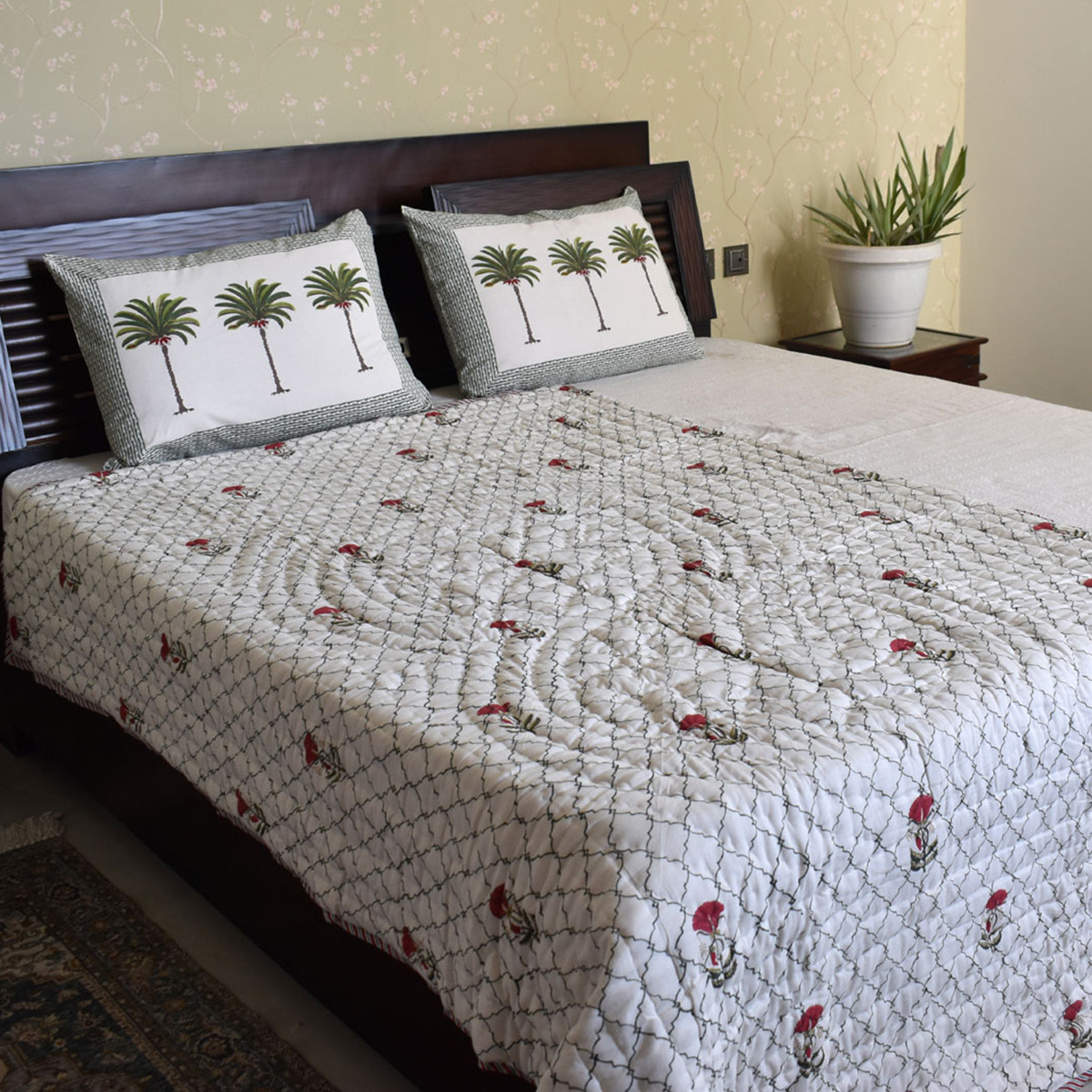 Hand Block Printed Cotton Twin Size Quilt 202214