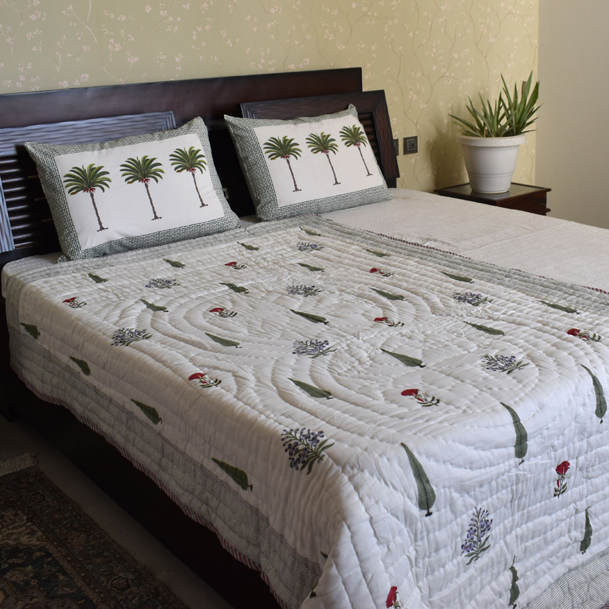 Hand Block Printed Cotton Twin Size Quilt 202214