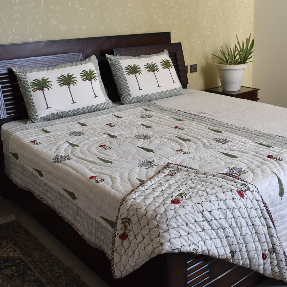 Hand Block Printed Cotton Twin Size Quilt 202214