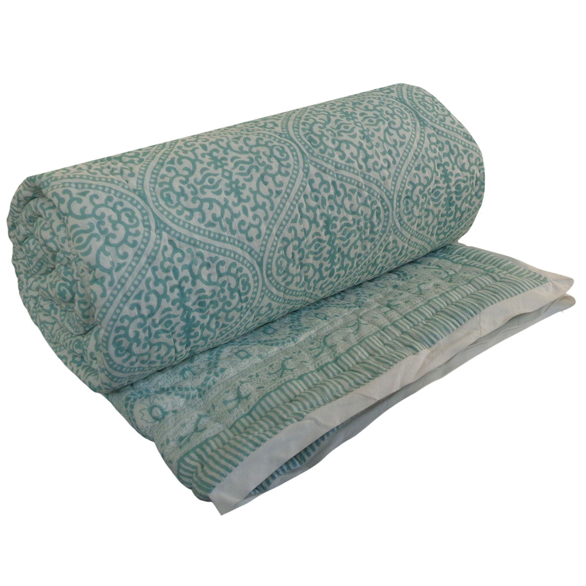 Hand Block Printed Cotton Twin Size Quilt 202216