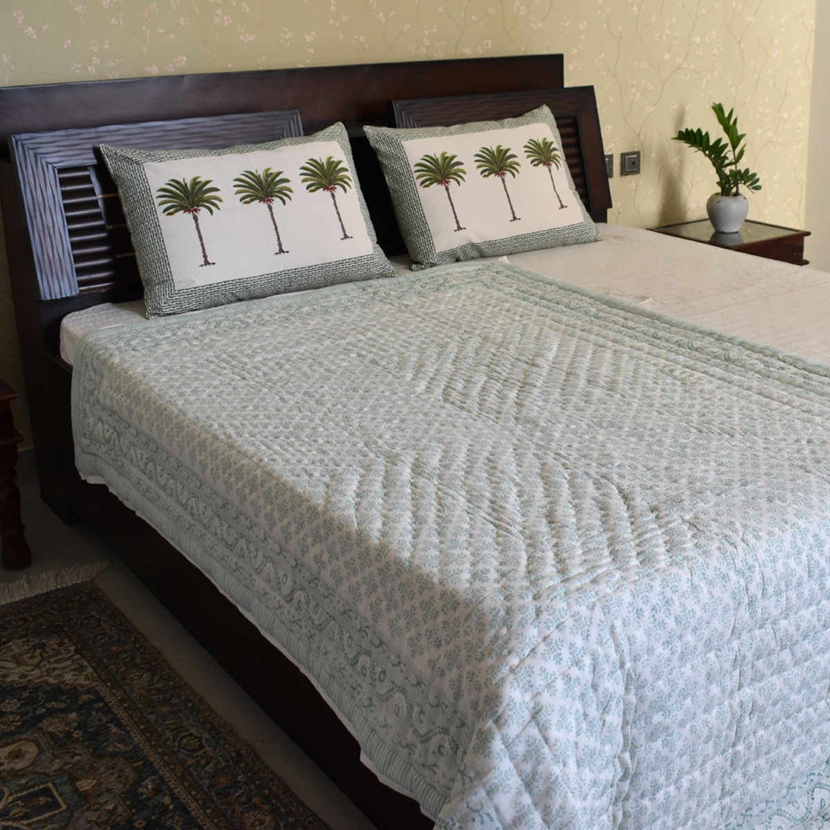 Hand Block Printed Cotton Twin Size Quilt 202216