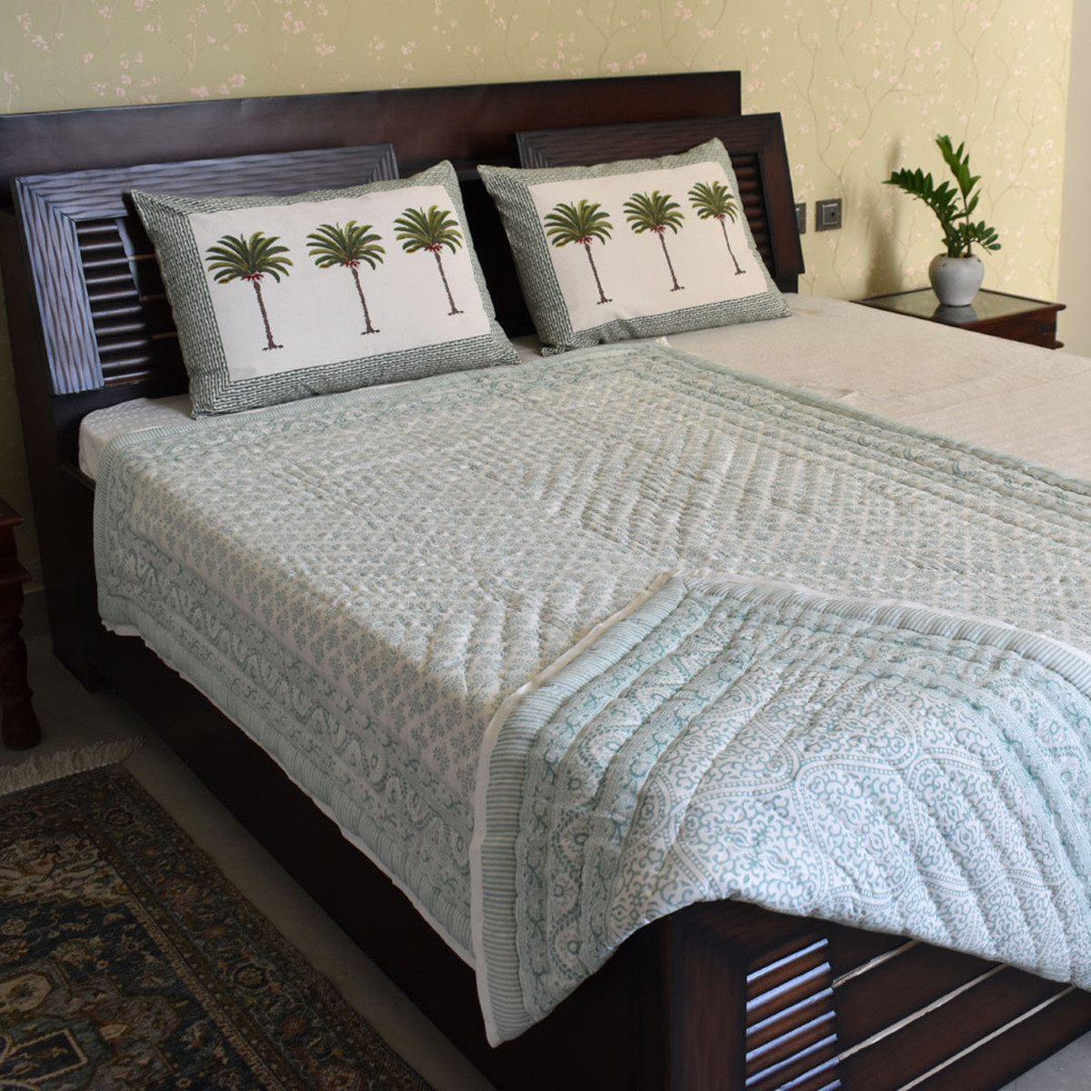 Hand Block Printed Cotton Twin Size Quilt 202216