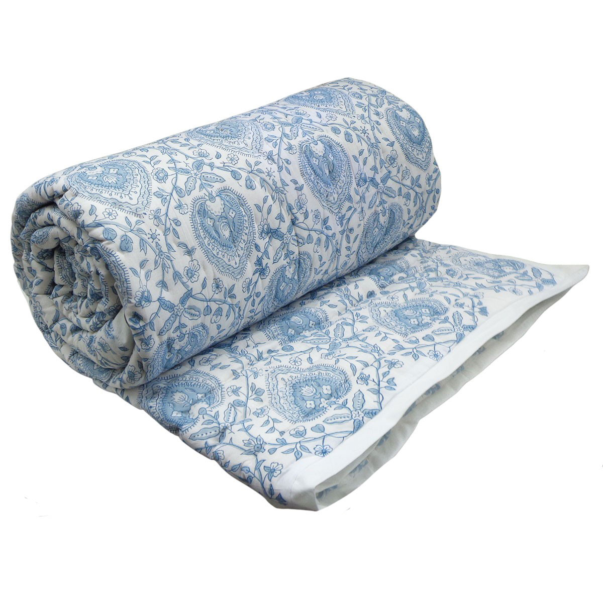 Hand Block Printed Cotton Twin Size Quilt 202217