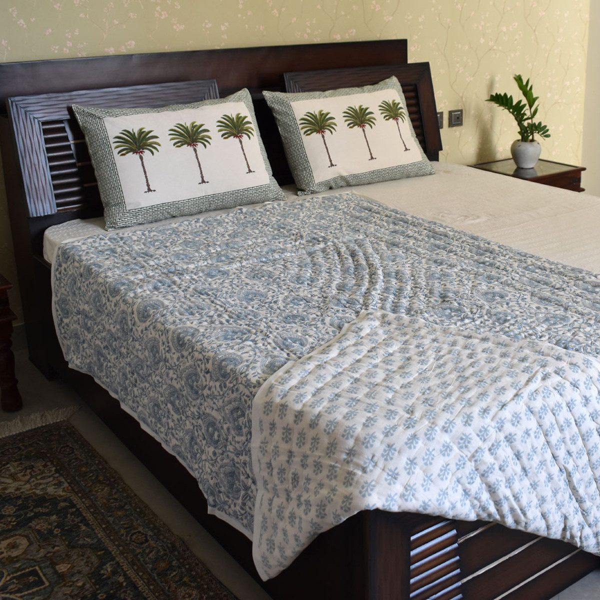 Hand Block Printed Cotton Twin Size Quilt 202217