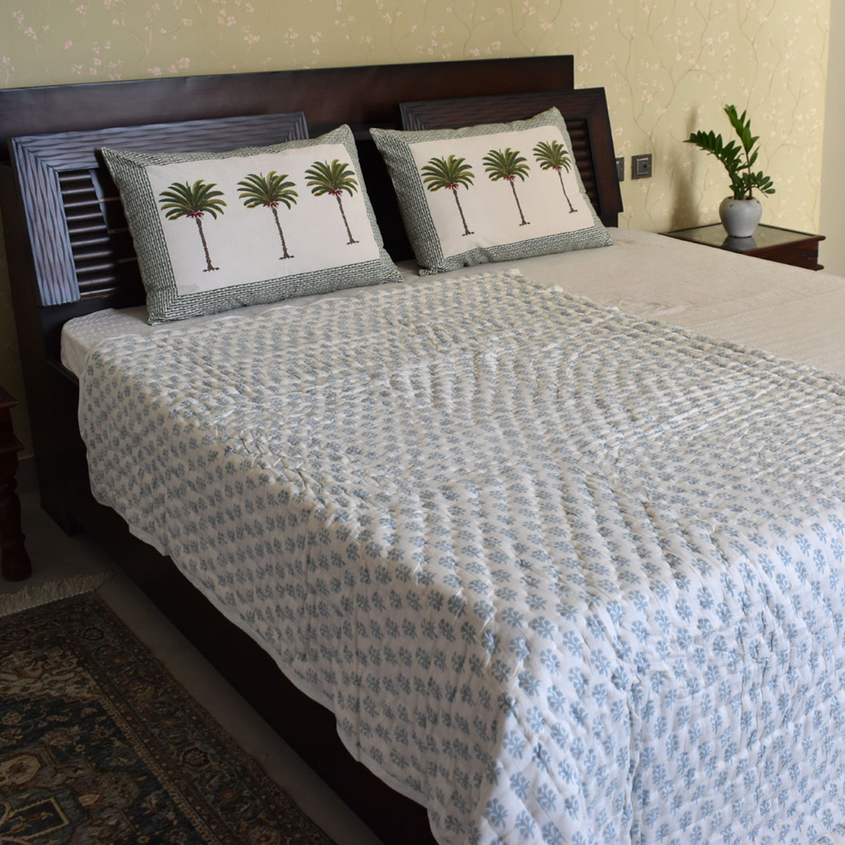 Hand Block Printed Cotton Twin Size Quilt 202217