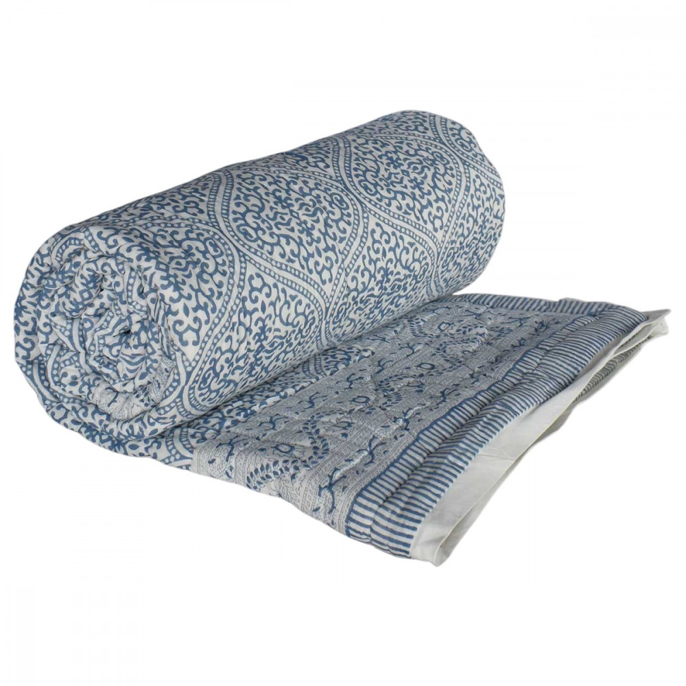 Image of Hand Block Printed Cotton Twin Size Quilt | 202220