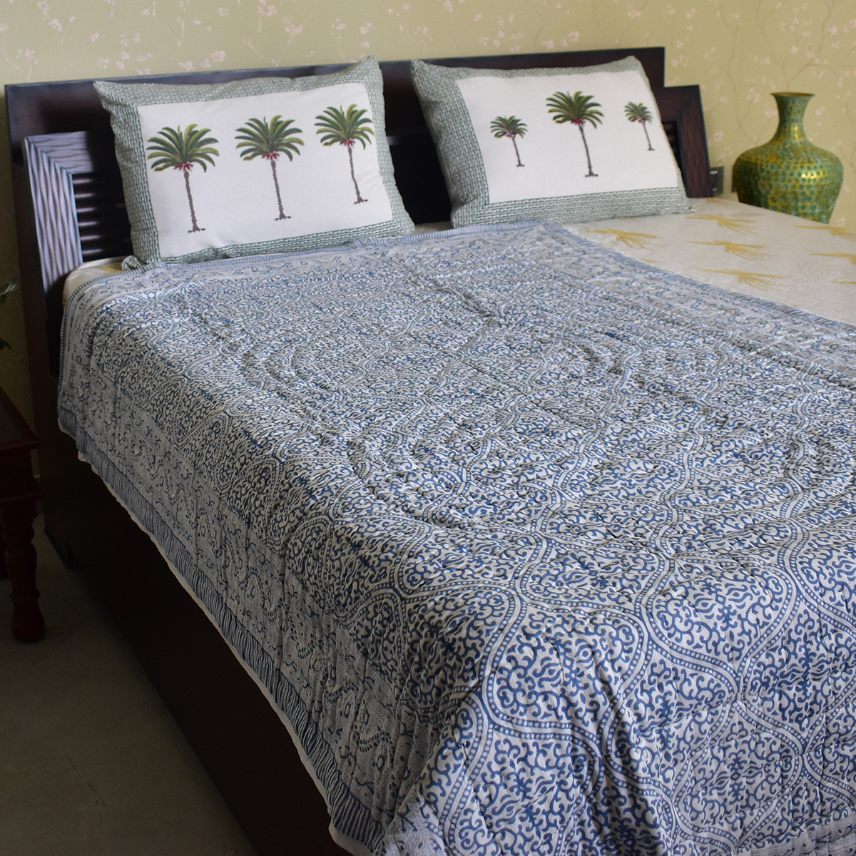 Hand Block Printed Cotton Twin Size Quilt  202220