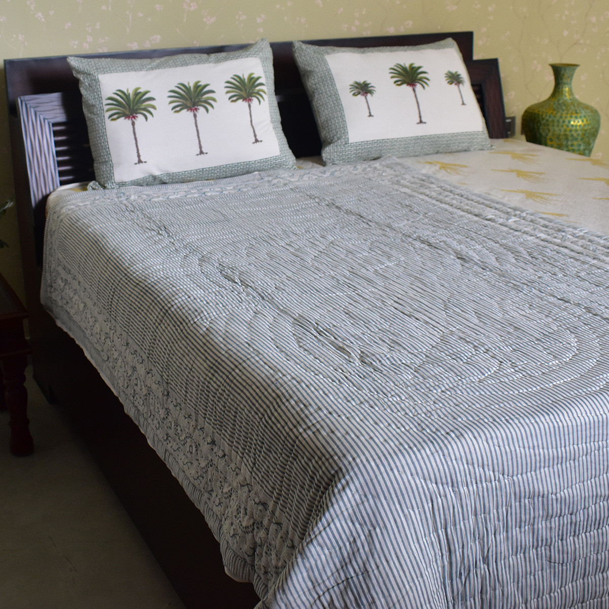 Hand Block Printed Cotton Twin Size Quilt  202220