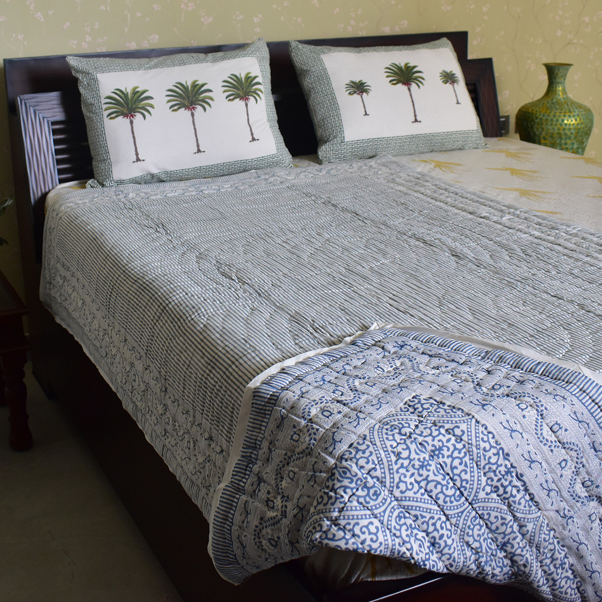 Hand Block Printed Cotton Twin Size Quilt  202220