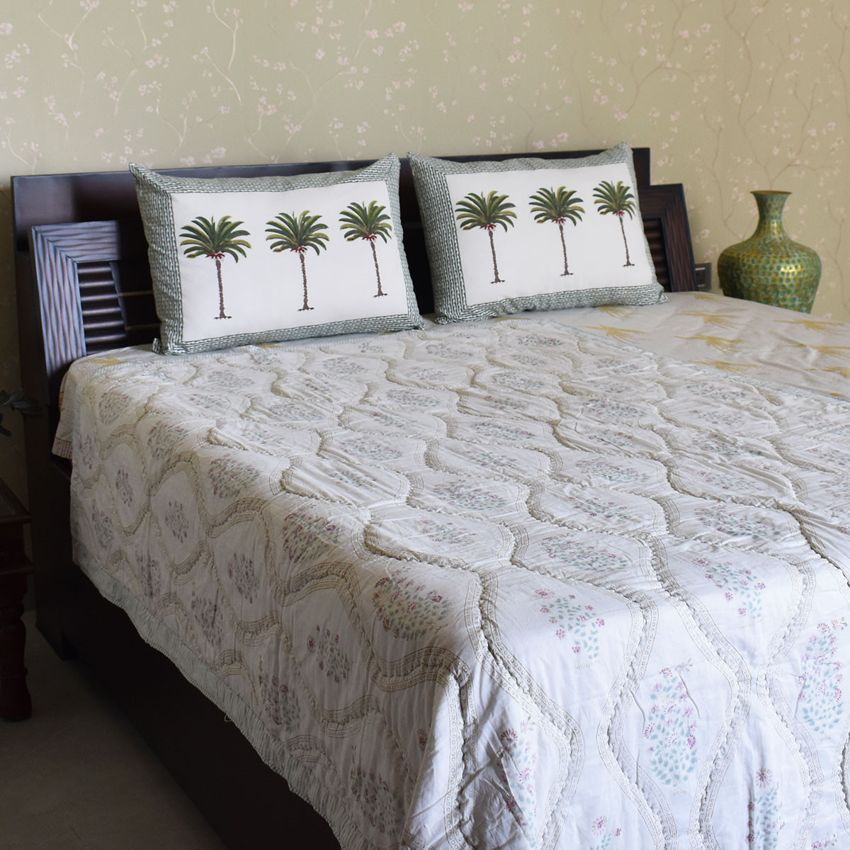 Hand Block Printed Cotton Twin Size Quilt 202414