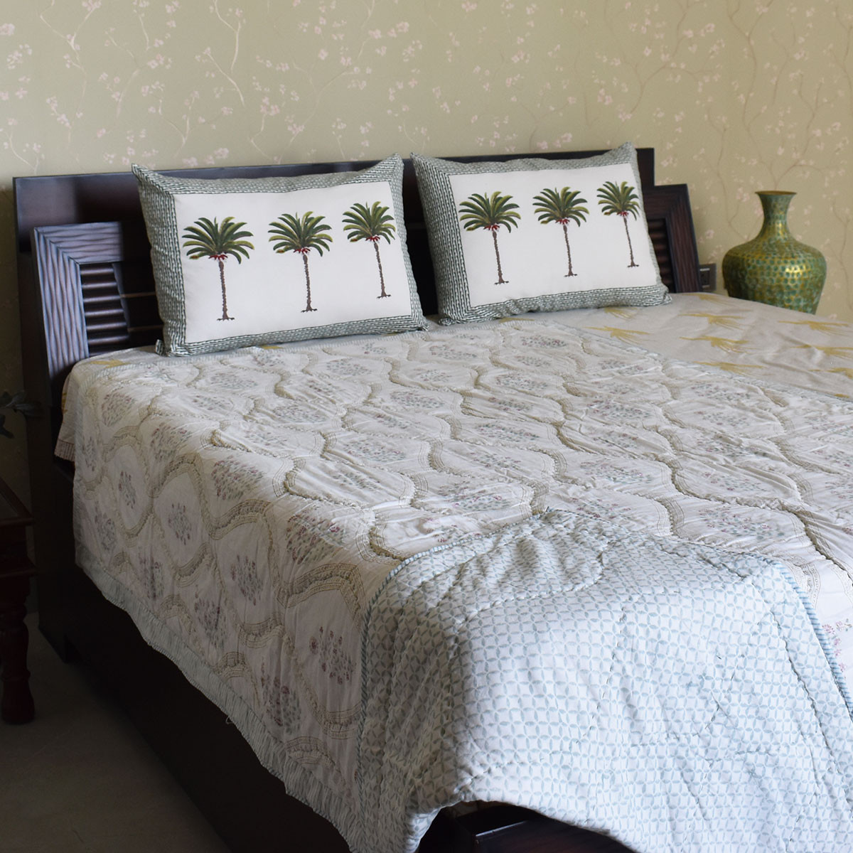 Hand Block Printed Cotton Twin Size Quilt 202414