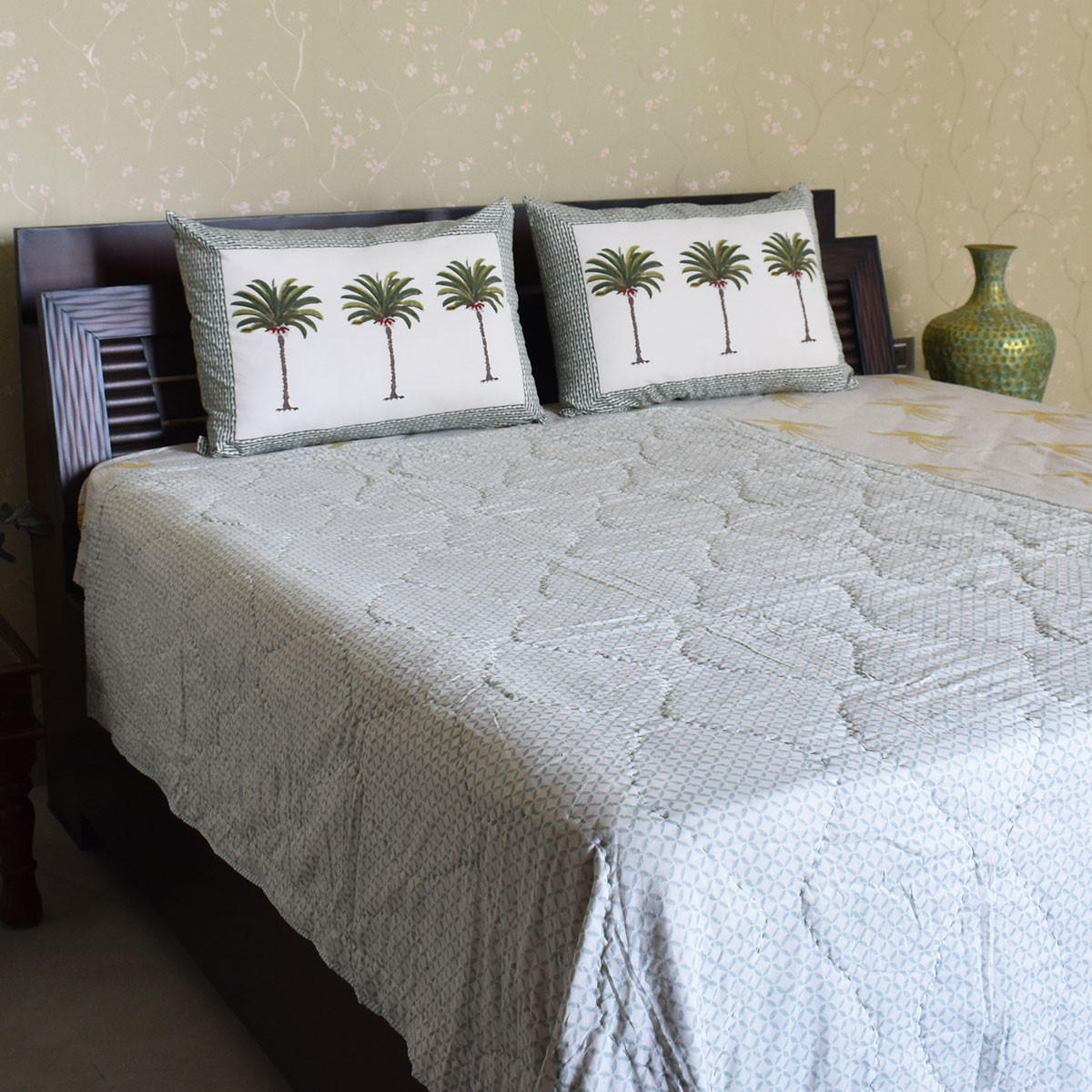 Hand Block Printed Cotton Twin Size Quilt 202414