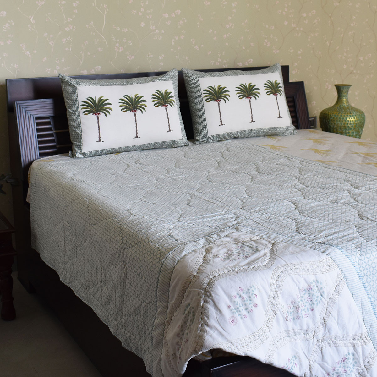 Hand Block Printed Cotton Twin Size Quilt 202414