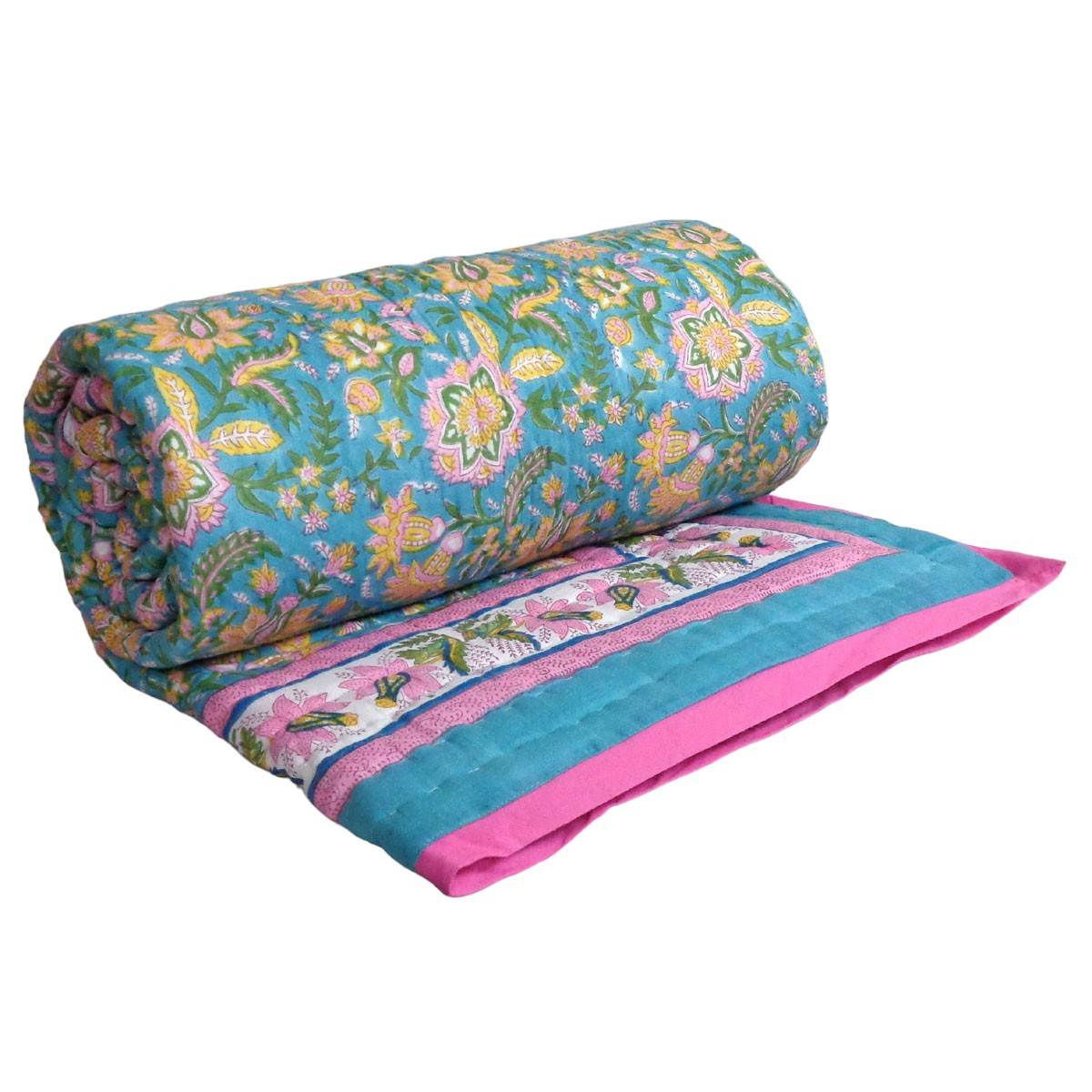 Hand Block Printed Cotton Twin Size Quilt 808141