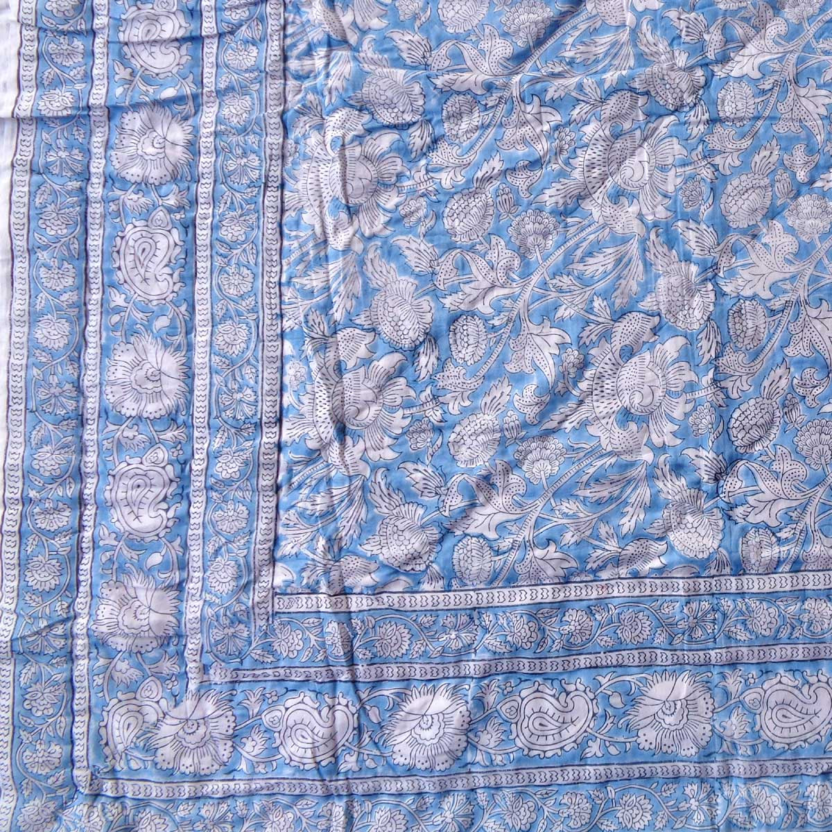 Hand Block Printed Cotton Twin Size Quilt Amarnath Marina 202302