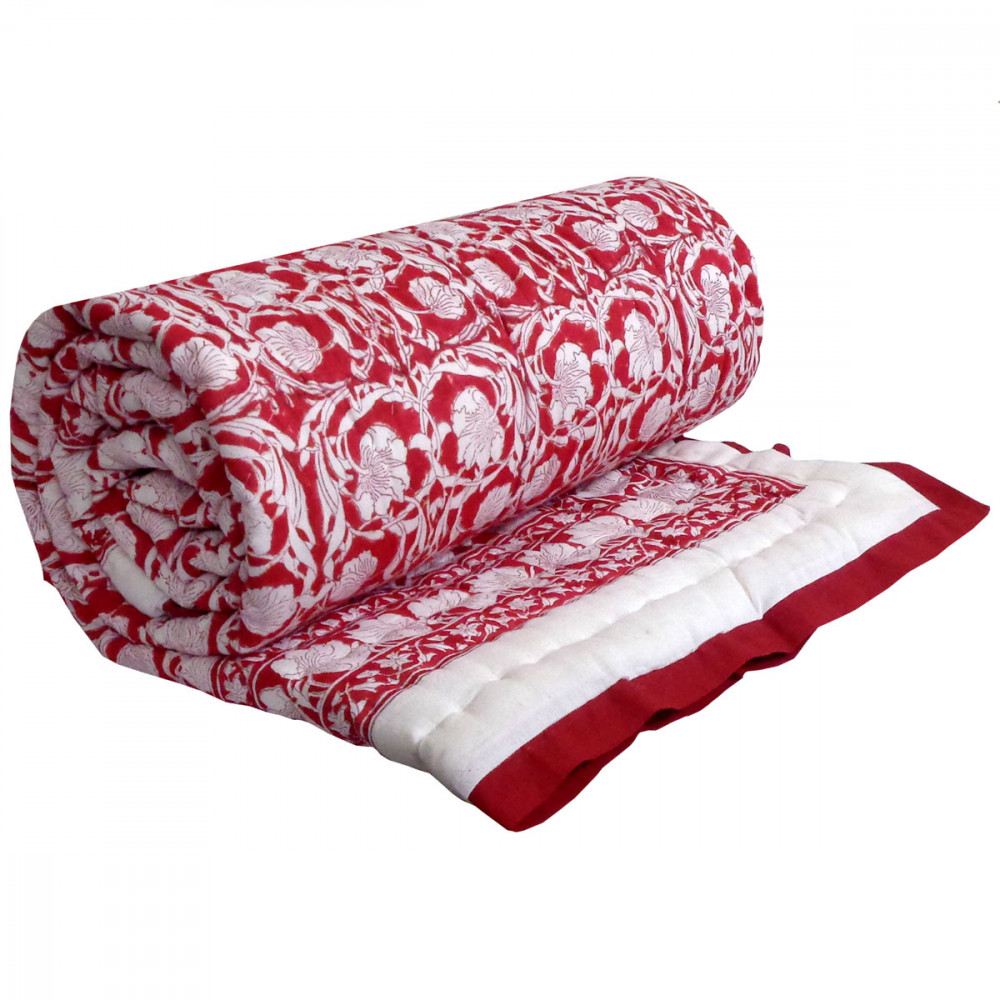 Image of Hand Block Printed Cotton Twin Size Quilt | Bauhaus Lolipop 502191