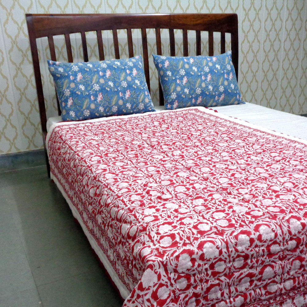 Hand Block Printed Cotton Twin Size Quilt Bauhaus Lolipop 502191