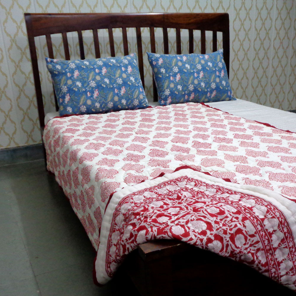 Hand Block Printed Cotton Twin Size Quilt Bauhaus Lolipop 502191