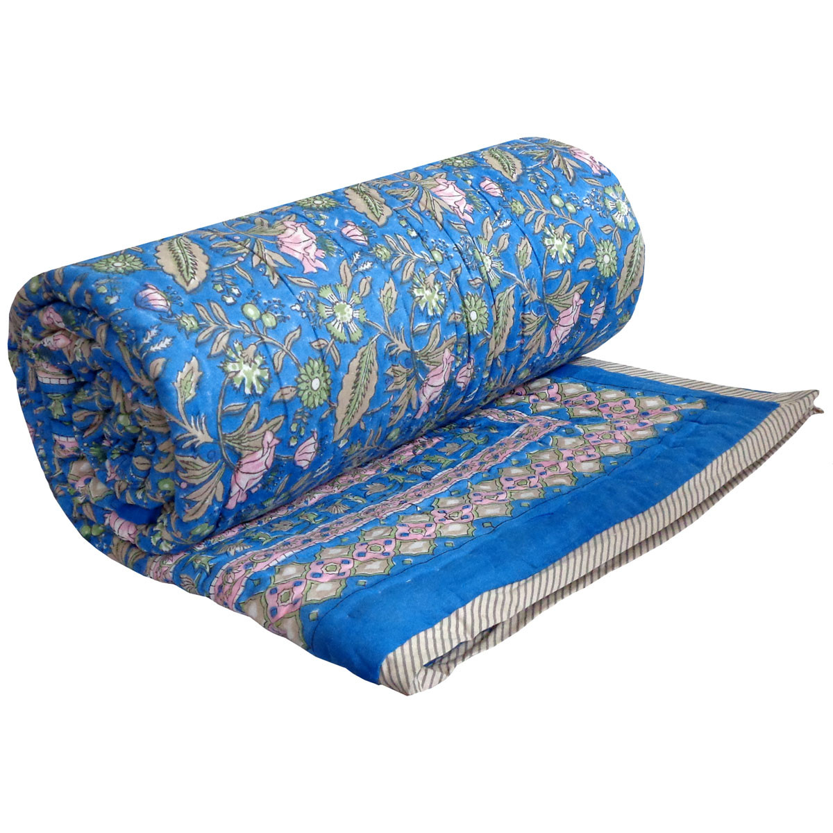 Hand Block Printed Cotton Twin Size Quilt Dilrus Moonlight 906210