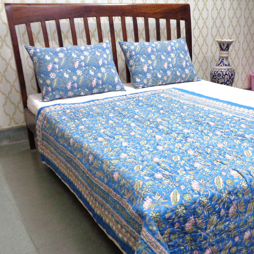 Hand Block Printed Cotton Twin Size Quilt Dilrus Moonlight 906210