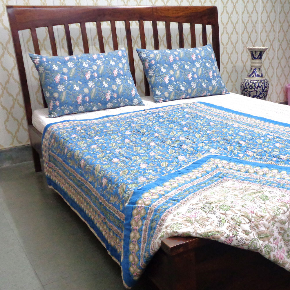 Hand Block Printed Cotton Twin Size Quilt Dilrus Moonlight 906210