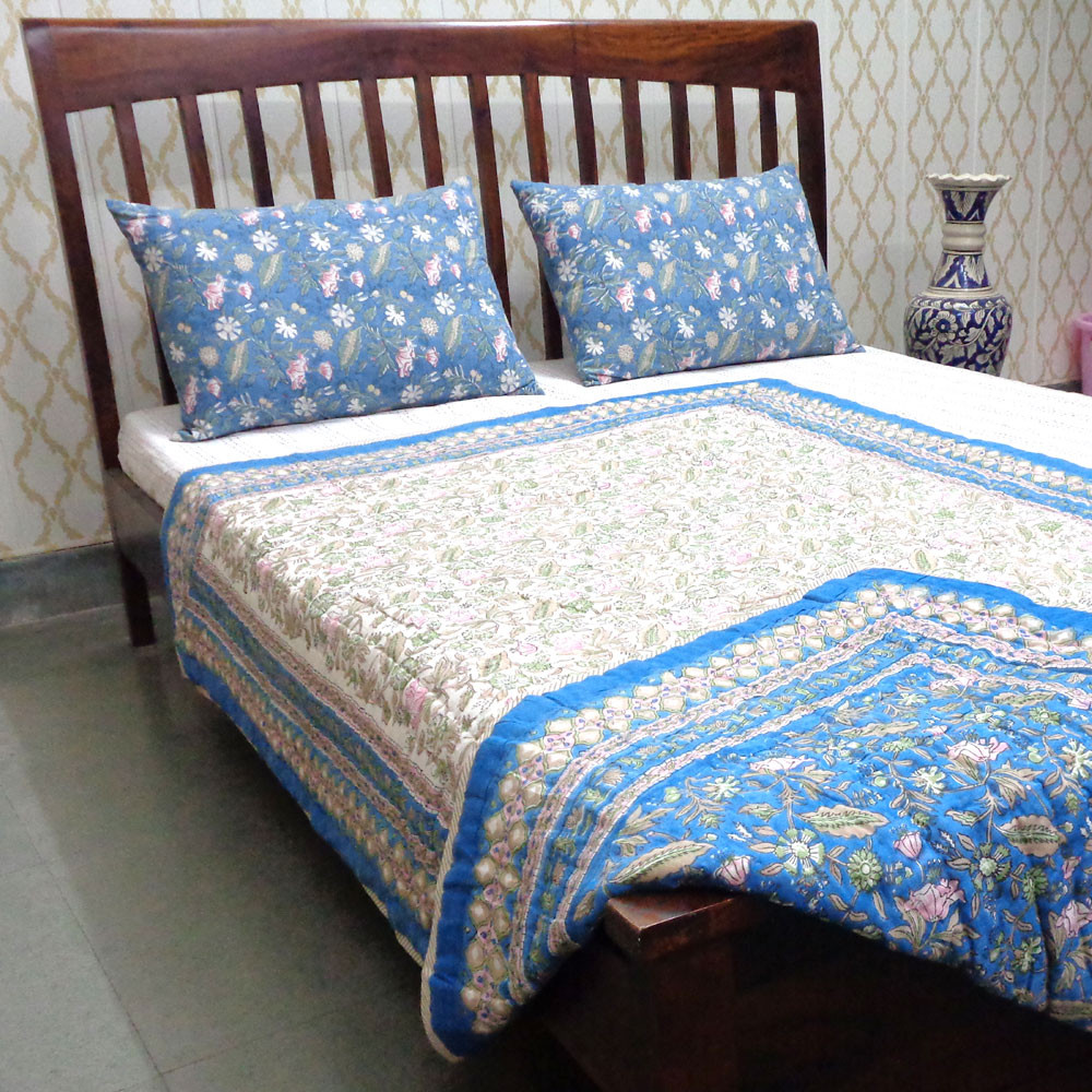 Hand Block Printed Cotton Twin Size Quilt Dilrus Moonlight 906210