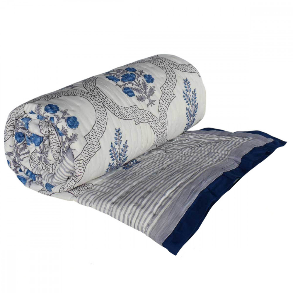 Image of Hand Block Printed Cotton Twin Size Quilt | Shehnaaz Boota 206961