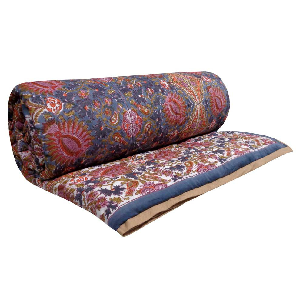 Image of Hand Block Printed Soft Cotton Queen Quilt | Bird Of Paradise Gud 204347