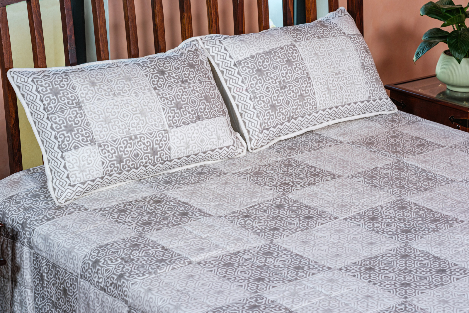 Hand Block Printed Soft Cotton Quilted Bedspread Queen Size 206457