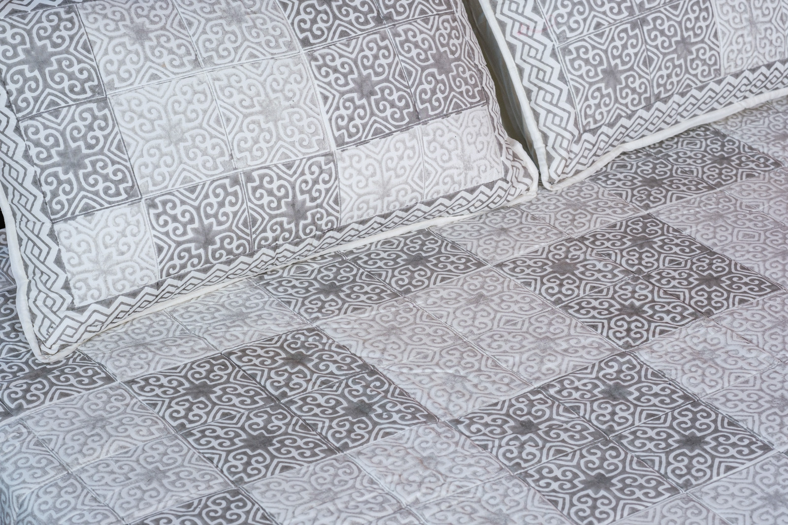 Hand Block Printed Soft Cotton Quilted Bedspread Queen Size 206457