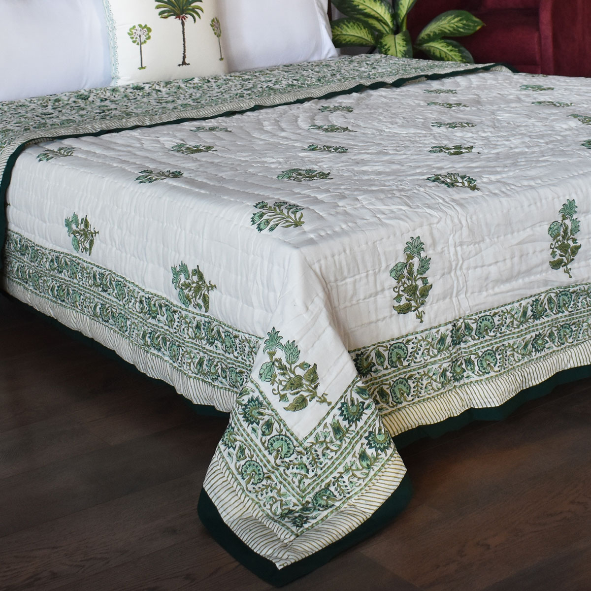 Hand Block Printed Cotton Quilt King Size  Hari Bagia Jaal 605170