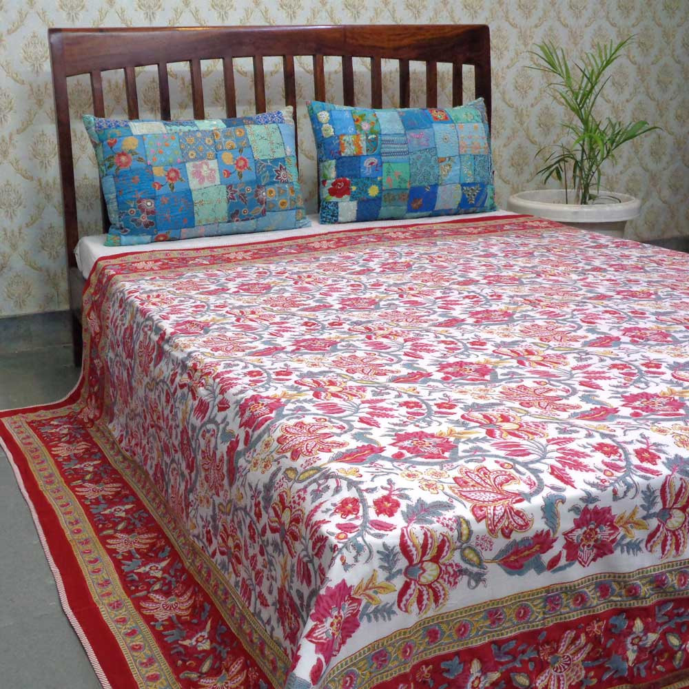 Indian Hand Block Printed Cotton Dohar Queen Size Anarkali Red 205559