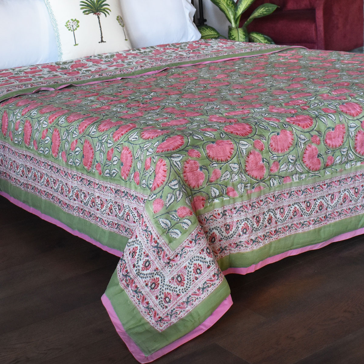 Hand Block Printed Cotton Medium Size Quilt  Kamal Gulabi 00568