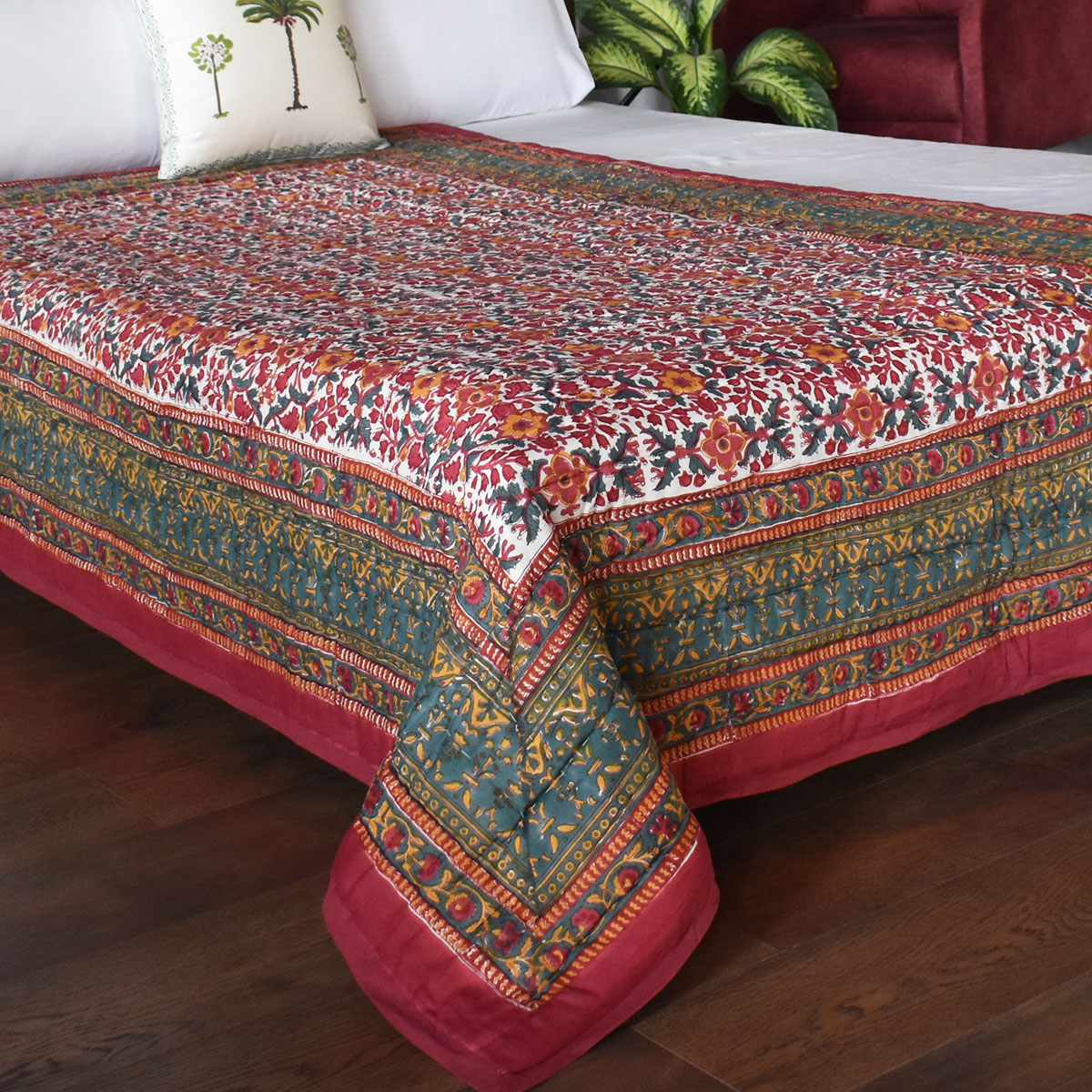 Hand Block Printed Twin Size Quilt Phulwari 208573