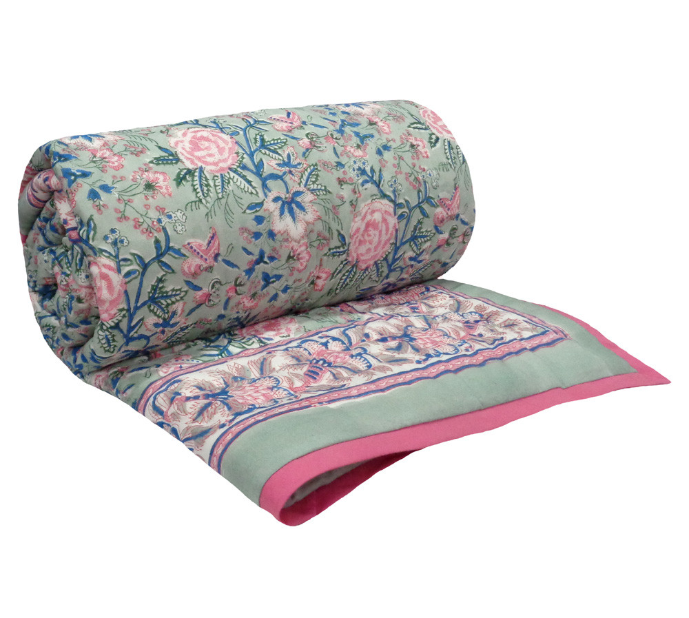 Image of Queen Size Soft Cotton Quilt Handmade | Naya Gulab 106606