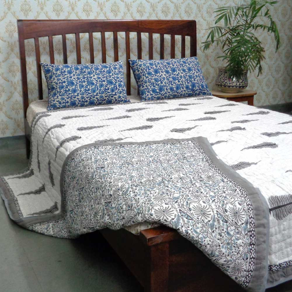 Queen Size Soft Cotton Quilt Handmade Passion Flower Grey 108709