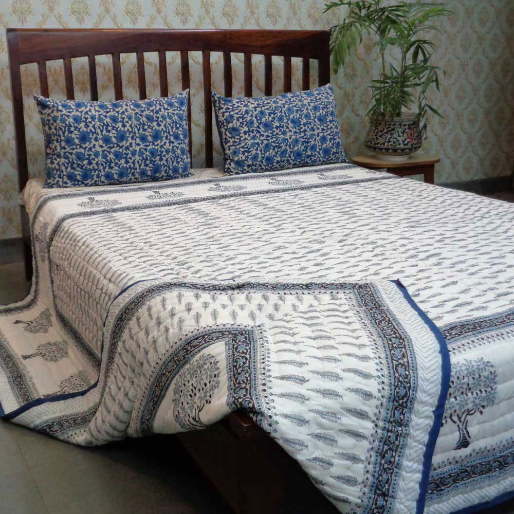 Queen Size Soft Cotton Quilt Handmade Winter Fall Tree Grey 107195