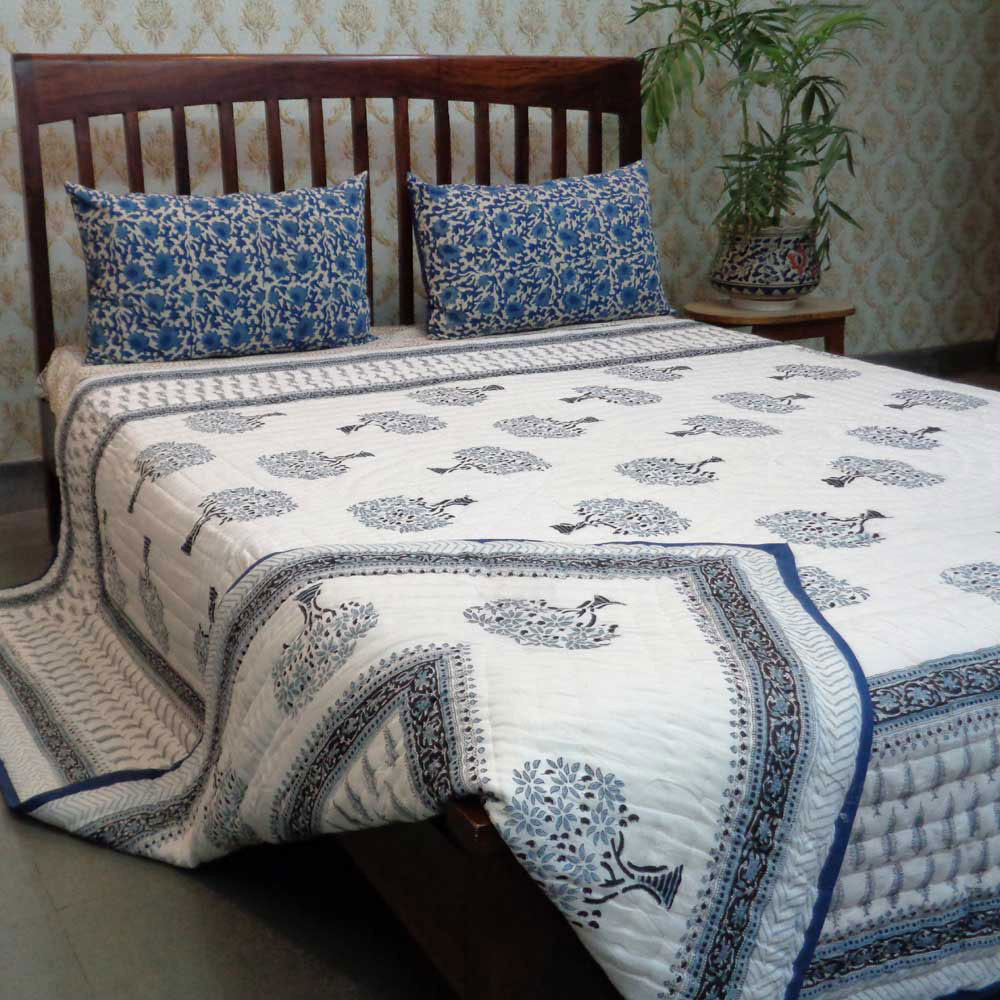 Queen Size Soft Cotton Quilt Handmade Winter Fall Tree Grey 107195