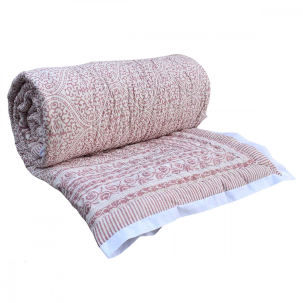 Image of Hand Block Printed Cotton Medium Size Quilt | Rang Mahal 260311