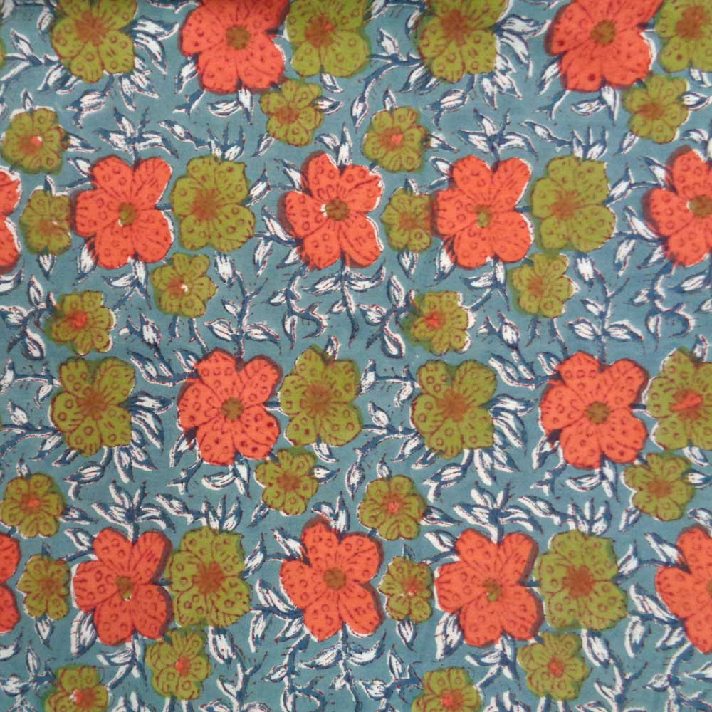Red floral on muted base RIM JHIM 10305 Hand Block Printed Table Cover