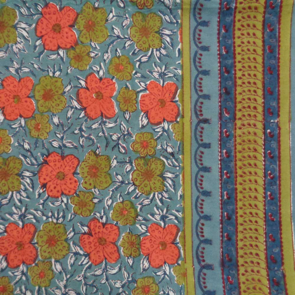 Red floral on muted base RIM JHIM 10305 Hand Block Printed Table Cover