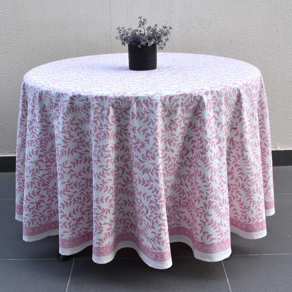 Round 220 cms Cotton French Design Table Cover Blush Pink Harmony 202406