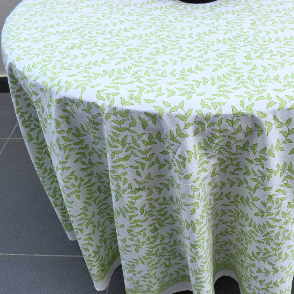 Round 220 cms Cotton French Design Table Cover  Green Vine Harmony 202407