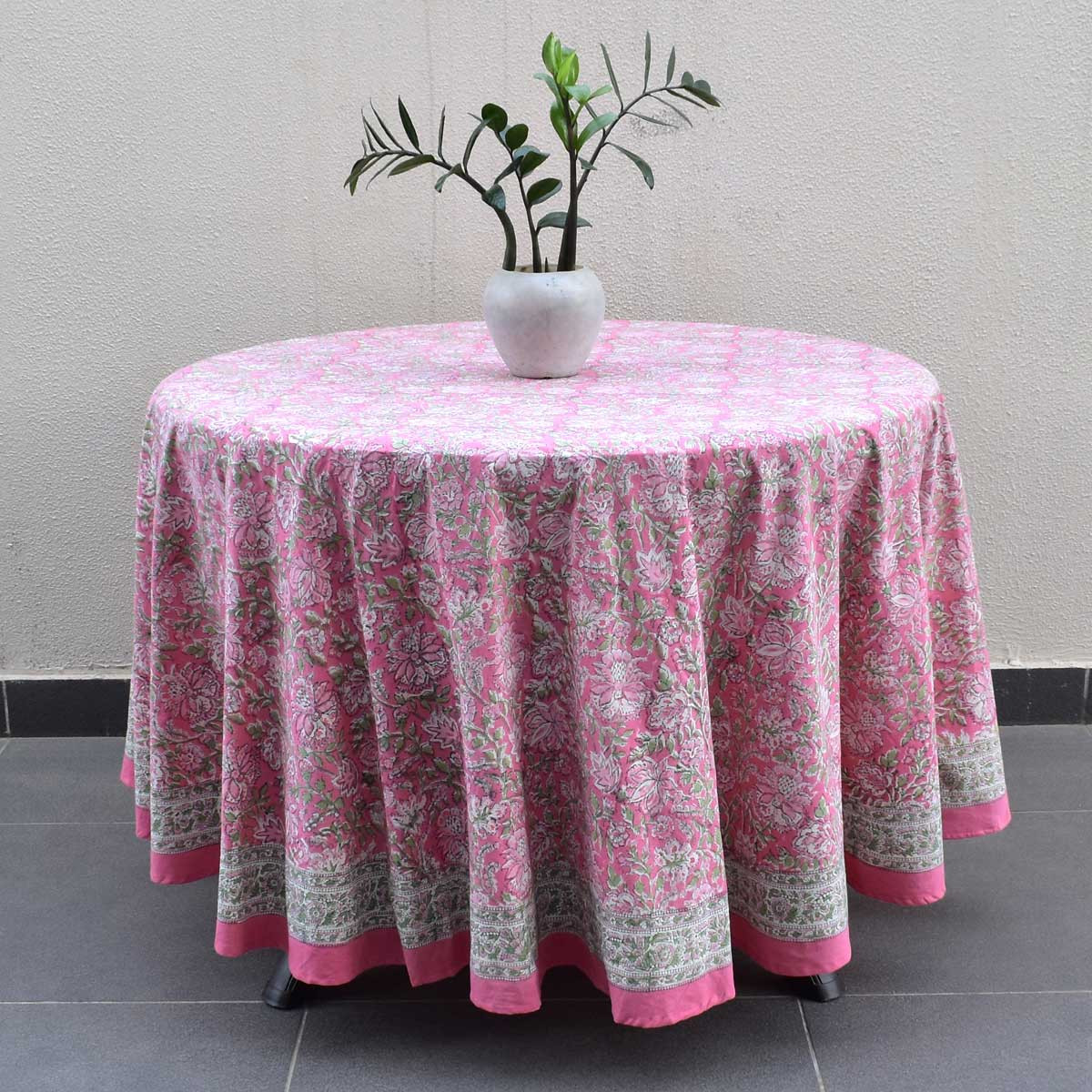 Round 220 cms Cotton French Design Table Cover  Mohini Pink 202516
