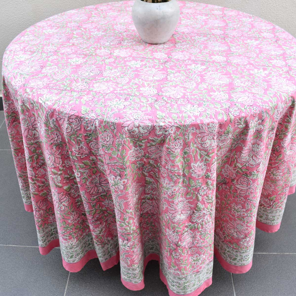Round 220 cms Cotton French Design Table Cover  Mohini Pink 202516