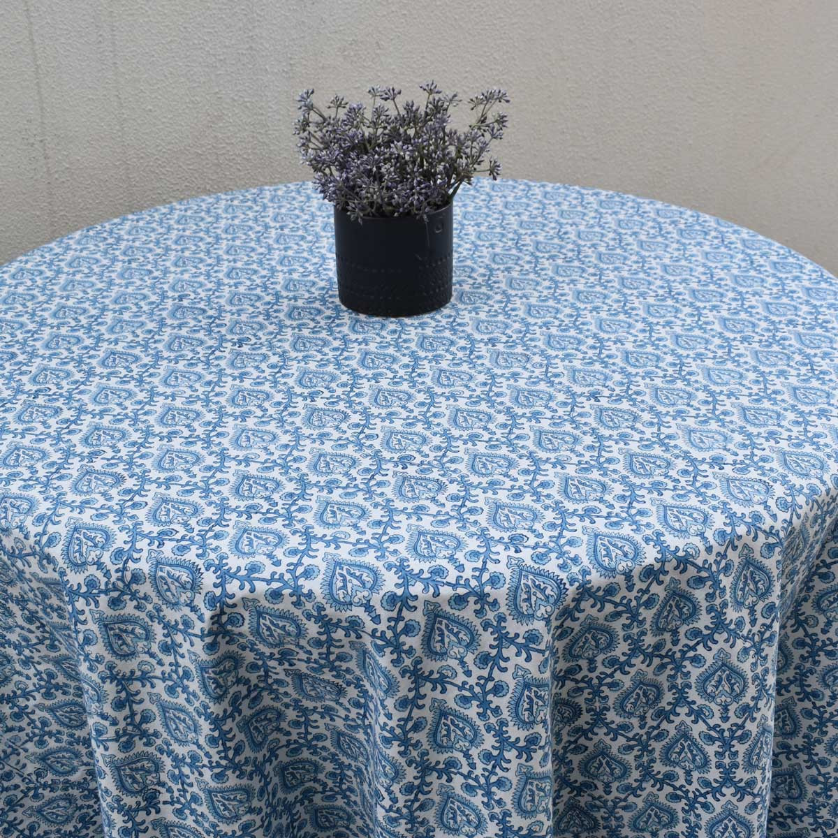 Round 220 cms Cotton French Design Table Cover  Mughal Blue 202521