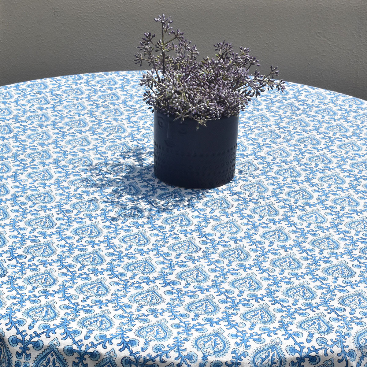 Round 220 cms Cotton French Design Table Cover Mughal Blue 202521