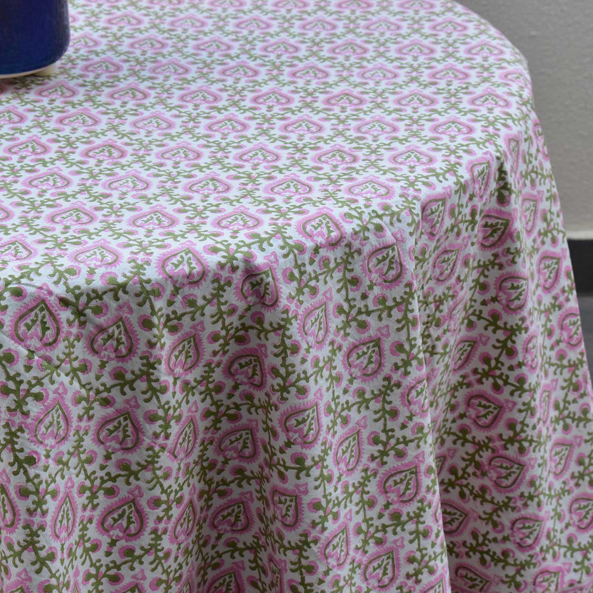 Round 220 cms Cotton French Design Table Cover  Mughal Pink Green 202520