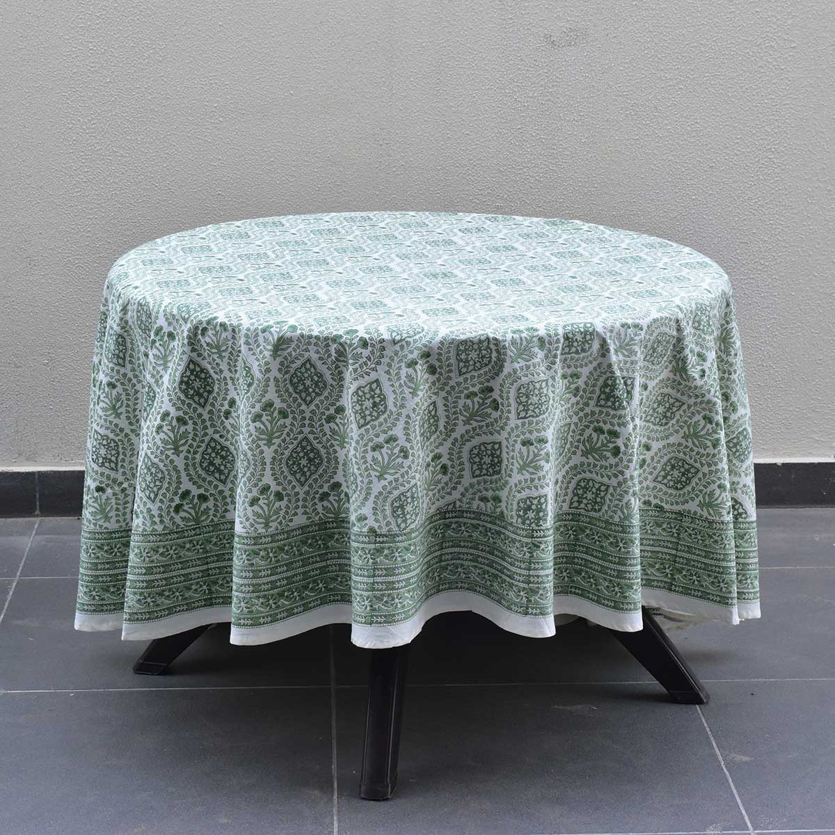 Round 220 cms Cotton French Design Table Cover  Trellis Shale Green 202517