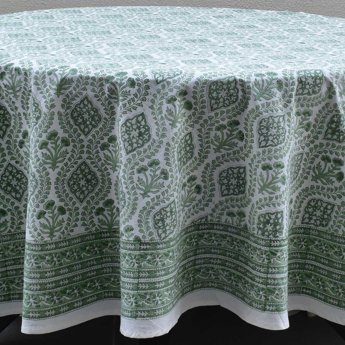 Round 220 cms Cotton French Design Table Cover Trellis Shale Green 202517